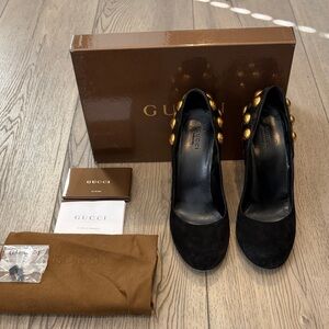 Gucci Black Heels with Gold Embellishments